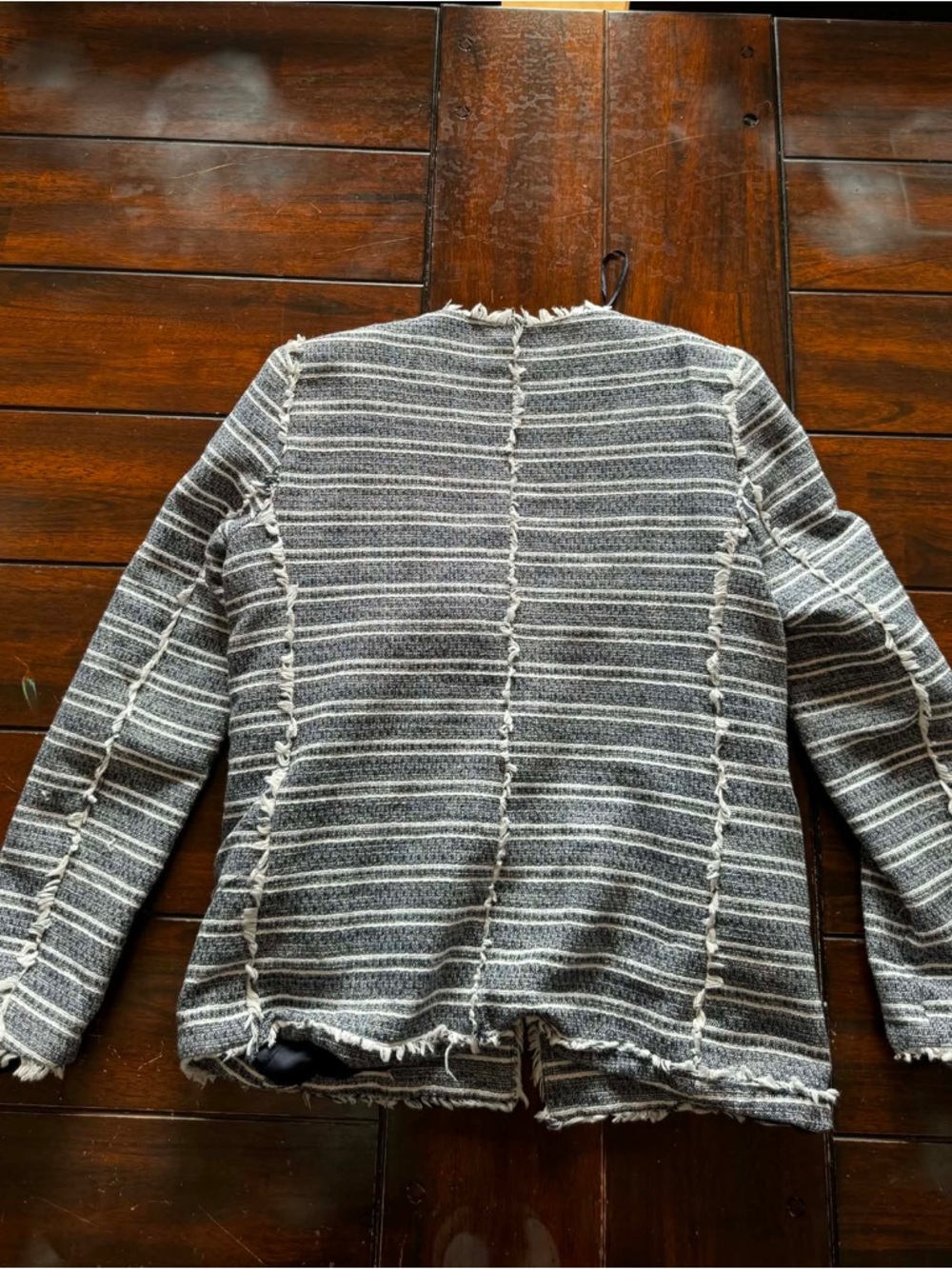 Mango Suit Collection Striped Frayed Tweed Jacket Blazer Parisian Nautical Luxe - Picture 3 of 4